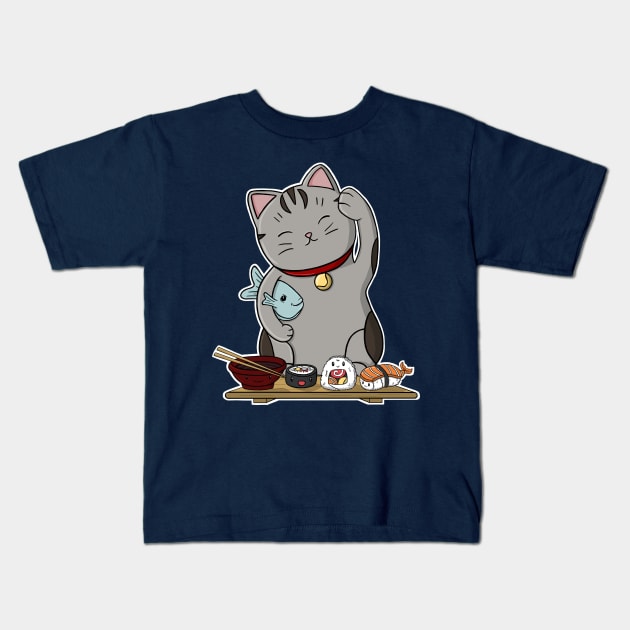 Lucky cat Kids T-Shirt by Adelaidelia